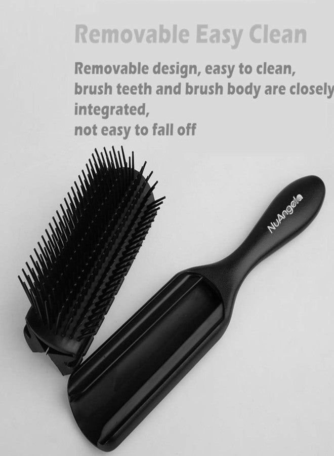 NuAngela Cushion 9 Row Nylon Bristle Brush For Curly Hair, Easy Clean Styling Hairbrush Combs For Detangling Shaping Smoothing Blow-Drying Separating,Defining Curls For Wet, Long, Frizzy, Thick Hair - Image 4